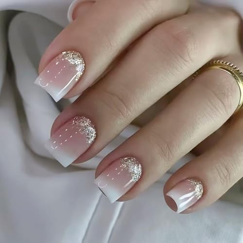 Lukmexor 6-Pack Short Square Press On Nails with Glitter Gradient - Combination-5