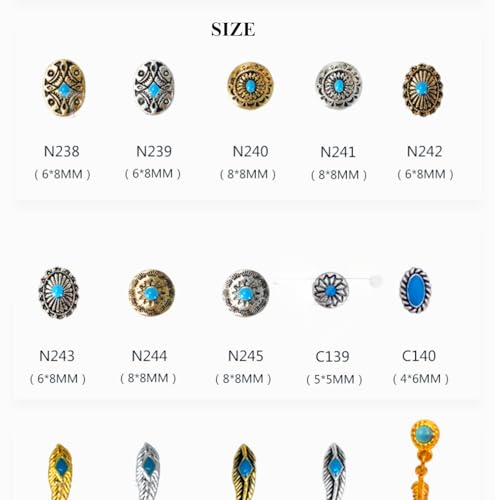 50 PCS Western Turquoise Nail Charms - 3D Cowboy Metal Nail Art Gems
