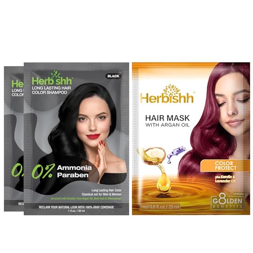 Herbishh Black Hair Dye Shampoo Pack with Argan Mask - 30ml