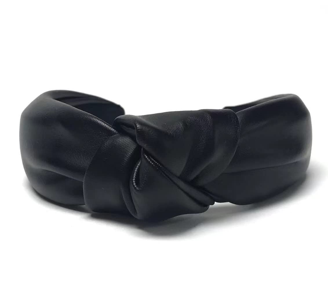 Huachi Knotted Headbands for Women Black, Leather Headbands with Knots Cute Womens Head Bands knotted, Fashion Headband for Women Top Knot Headband for Girls