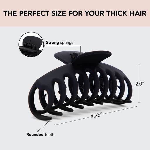 Large Hair Clips for Women - Durable Recycled Plastic Claw Clips | All-Day Hold, Comfortable Fit - Black & Tortoise, 2pcs