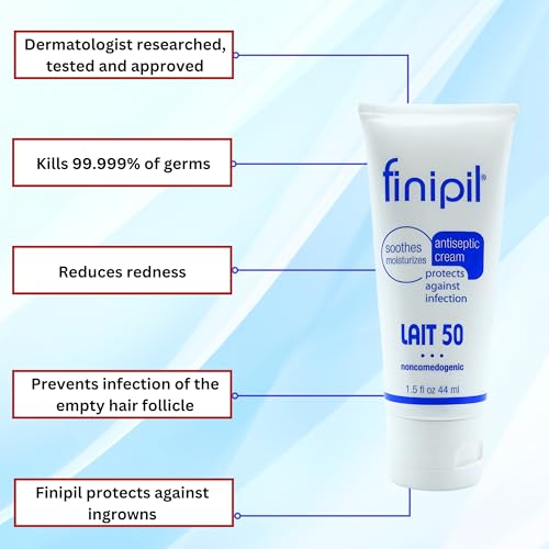 Finipil Lait 50 Antiseptic Cream ? Post Hair Removal & Ingrown Hair Treatment, Cools & Soothes Skin, 1.5 Ounce