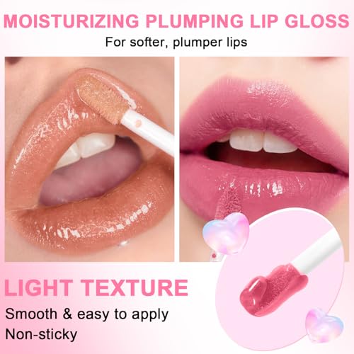 Meilury 6PCS Hydrating Lip Oil Set with Big Brush, Clear Nourishing Lip Gloss