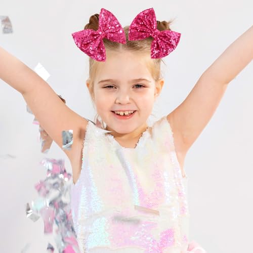 Hot Pink 5” Glitter Hair Bows with Alligator Clips - CN Brand (Variation: Hot Pink)