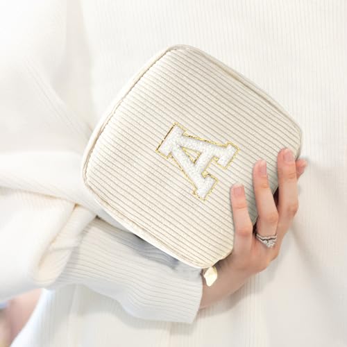 LETGO Personalized Initial Monogram Makeup Bag for Women - Beige, Letter A
