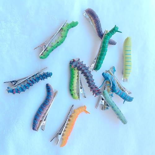 12Pcs Halloween Caterpillar Hair Clips - Hand Painted Resin Bug Hair Pins