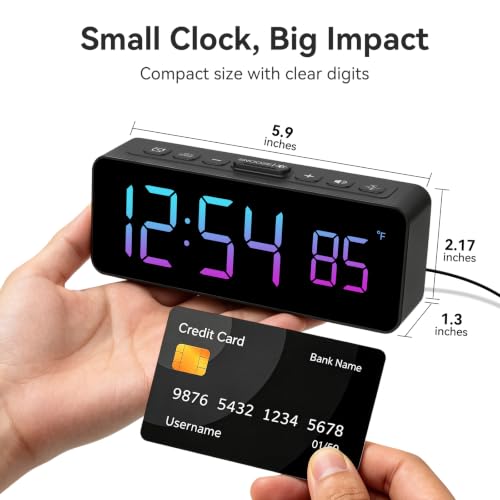 RGB Digital Alarm Clock with Temperature Display - Compact & Adjustable Brightness
