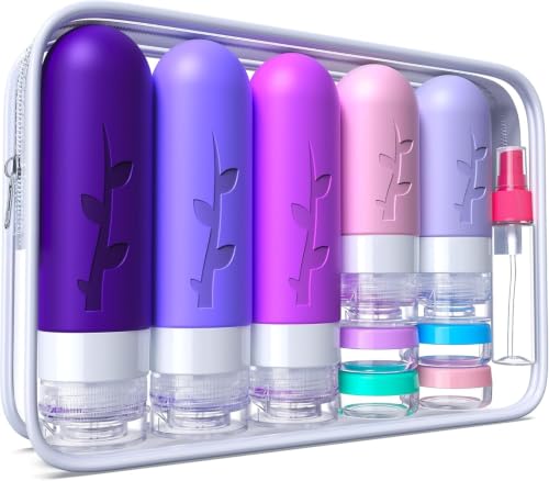 Aeomni Purple Travel Bottles 19ct Set – TSA Leak-Proof Refillable Toiletry Containers