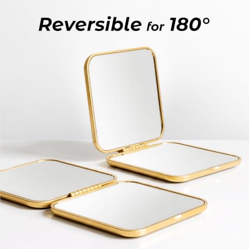 Gold 2-Sided Compact Travel Makeup Mirror - 1X/2X Magnification, Pocket Size