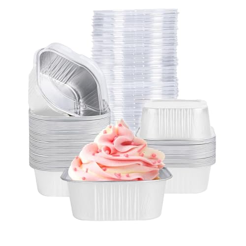 40 Pack Mini Cake Pans with Lids - 5oz Aluminum Baking Cups