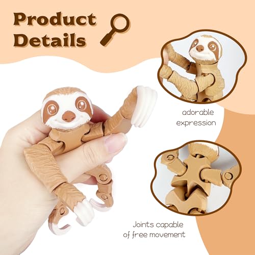 Articulated 3D Printed Sloth Toy with Flexible Joints - 5.5" Home Decor