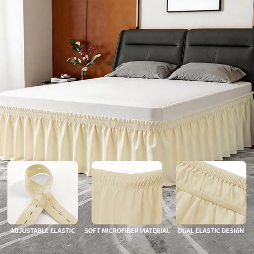 ANARACHON Queen Bed Skirt - Elastic Wrap Around Design, 14" Drop, Light Yellow