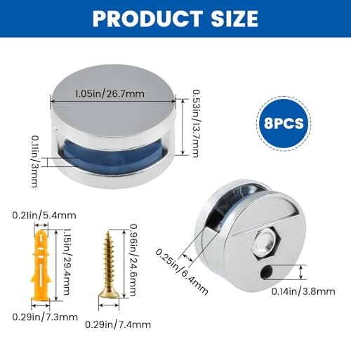 8 Pack Zinc Alloy Mirror Mounting Hardware Kit for 3-5mm Glass