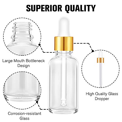 PrettyCare 1 oz Clear Glass Eye Dropper Bottles - 12 Pack with Pipettes & Labels