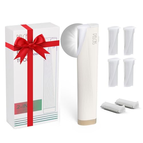 PELCAS Electric Dermaplaning Tool for Face with LED Light, Mini Facial Dermaplaning Razor Kit, Painless 3 Speeds Facial Peach Fuzz & Hair Removal At Home for Women with 6 Blades Off White