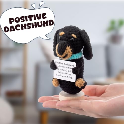 Handmade Crochet Dachshund Doll with Positive Message - Dog Lover Gift
