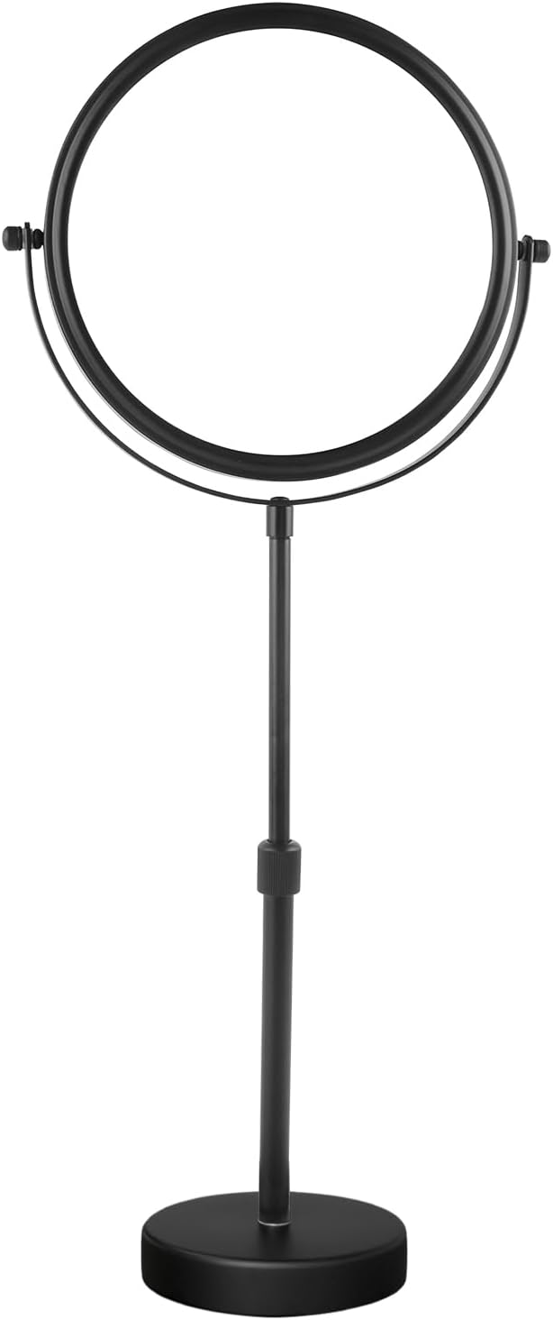 Adjustable 8-Inch Makeup Mirror - 5X Magnification, Double-Sided, Matte Black Finish | Perfect for Countertop Use
