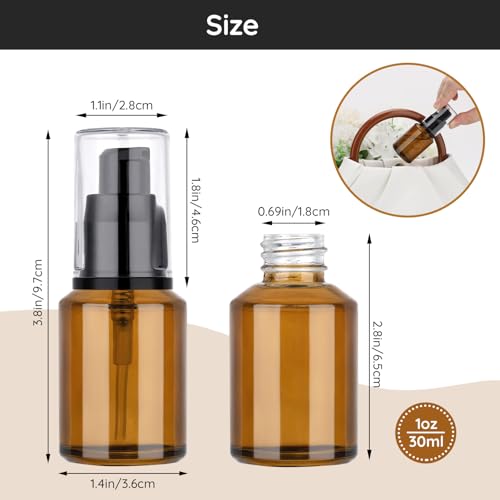Segbeauty 3-Pack 1oz Frosted Glass Travel Lotion Bottles Amber Pink Red, Refillable 30ml Pump Dispenser