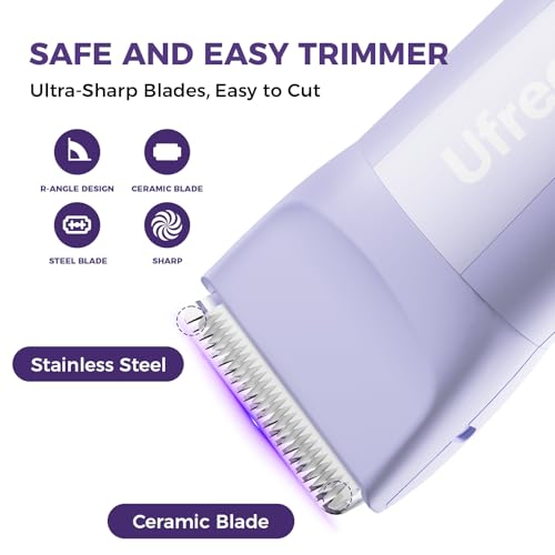 Ufree 3-in-1 Women's Electric Razor with Ceramic Blades, IPX7 Waterproof Bikini Trimmer for Women, Pubic Hair Trimmer, Cordless Rechargeable Shaver for Legs, Armpit, Valentine's Gifts for Women