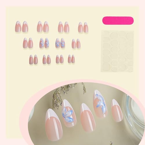Press on Nails Medium Almond MABKJLF Fake White French Tip False with