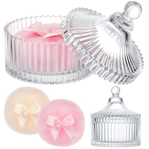 Tioncy 3 Pcs Clear Vintage Powder Puff Container Set with Soft Puffs - Classic Style