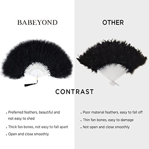 BABEYOND 1920s Marabou Feather Hand Fan - 20" Vintage Style