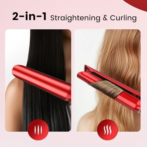 PRITECH 2-in-1 Hair Straightener and Curler - Red, Titanium & Ceramic