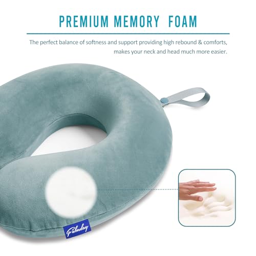 Memory Foam Travel Neck Pillow with Snap Strap - Gray Blue
