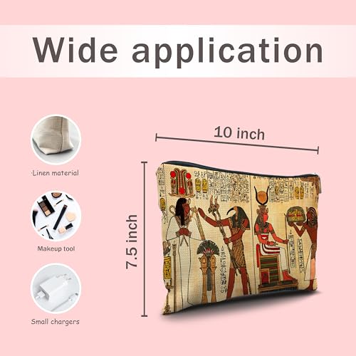 Egyptian Makeup Bag - Linen Cosmetic Travel Pouch with Hieroglyphs