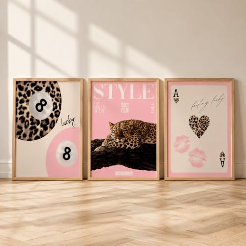 Pink Leopard Wall Art Set - Trendy Cheetah Canvas Posters 12x16 & 16x24