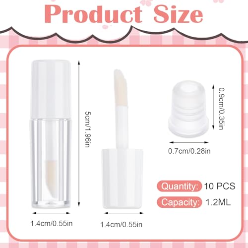 10PCS Mini Clear Lip Gloss Tubes - Refillable 1.2ml Containers for DIY Cosmetics