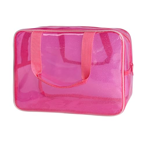Pink Transparent PVC Travel Cosmetic Bag Waterproof Makeup Organizer with Handle - 11.8 x 5.12 x 8.26 inches