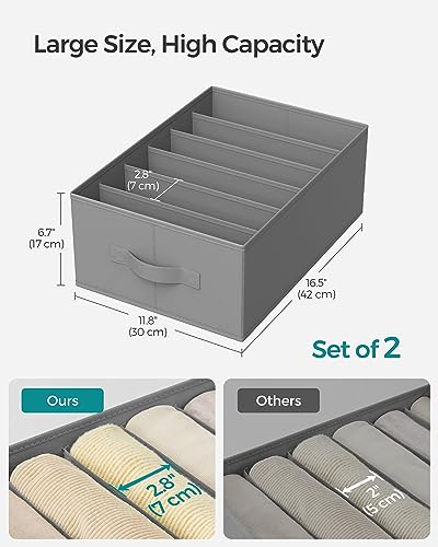 SONGMICS Set of 2 Foldable Wardrobe Organizers, Dove Gray - 6 Compartments for Clothes