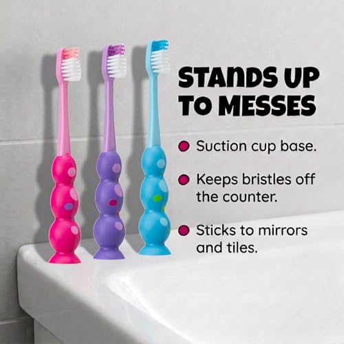 Trueocity Kids Toothbrush Set - 4 Soft Bristle Brushes with Suction Cup