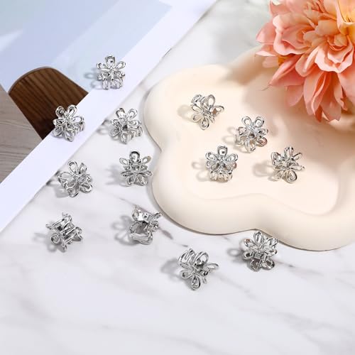 Zyghjort Mini Flower Hair Clips - 12 Pcs Silver Decorative Claw Clips