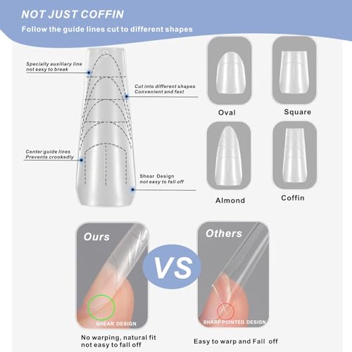 KIANOOL UV Tip 416-01 Gel X Nail Tips & Glue Kit, Coffin Shape, 420 Pieces