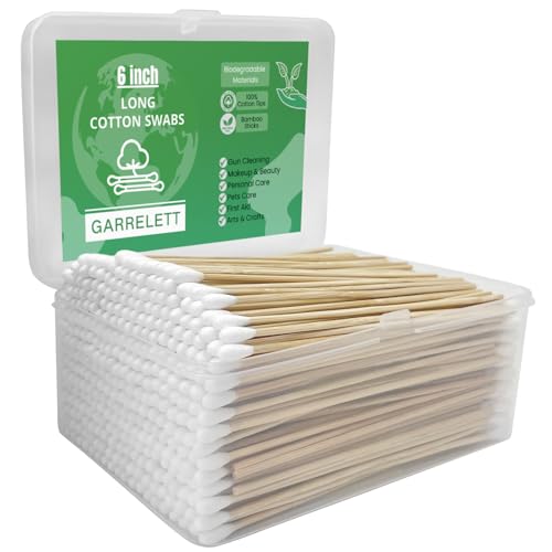 Garrelett 500 pcs Long Cotton Swabs 6 Inch Reusable Wooden Tips for Gun & Detail Cleaning