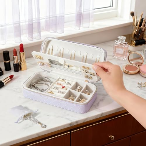 DesignSter Travel Jewelry Case - Compact PU Leather Organizer with Mirror