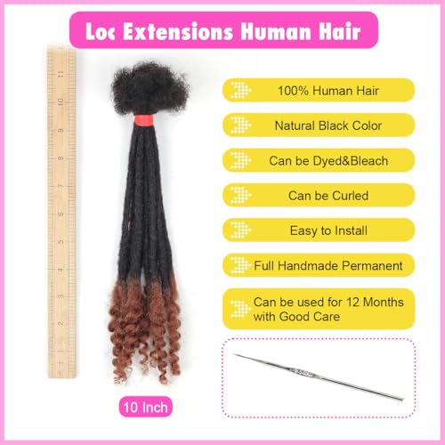 10 Inch Human Hair Dreadlock Extensions with Curly Ends - 20 Strands, Natural Black