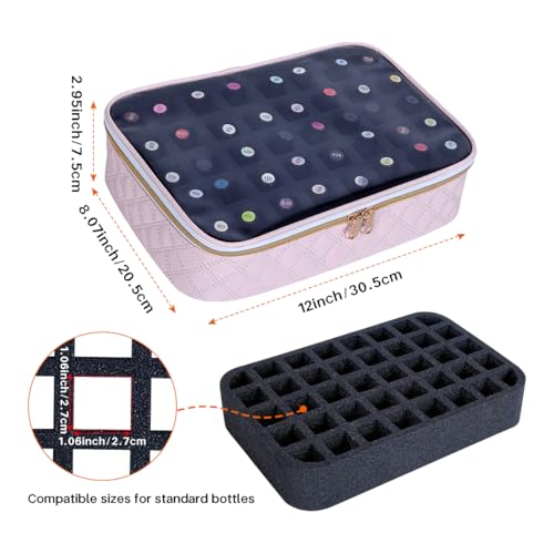 Pink Clear Nail Polish Organizer Bag Holds 40 Bottles with Detachable Compartments