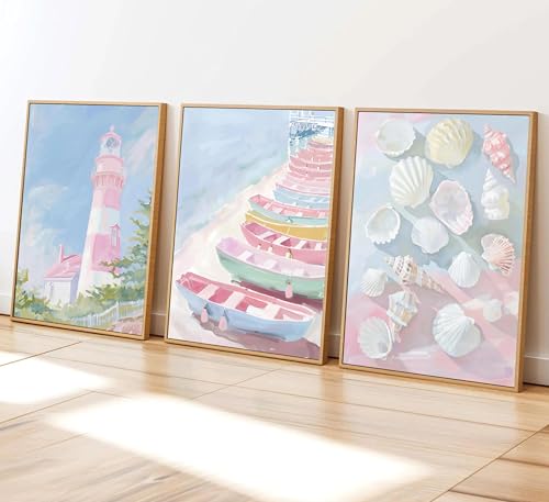 6 Pcs Pink Coastal Wall Art Set - Aesthetic Beach Prints for Girls