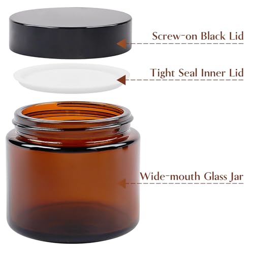 TUZAZO 2 oz Amber Glass Jars with Lids - 12 Pack Airtight Cosmetic Containers
