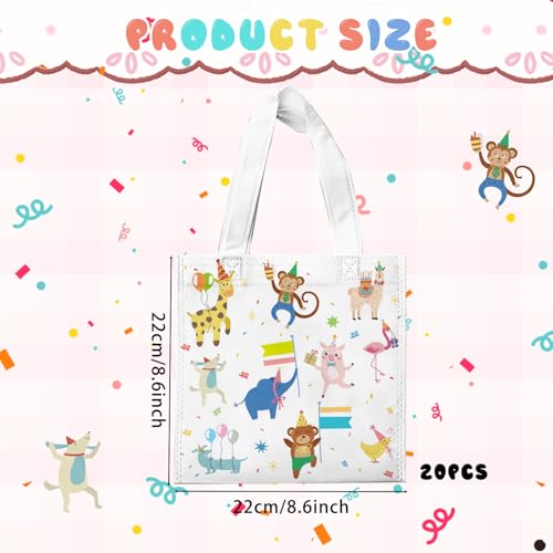 20 Pack Jungle Animal Gift Bags - Reusable Party Favor Bags