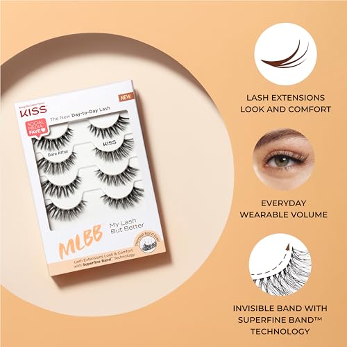 KISS My Lash But Better False Eyelashes 4 Pairs, 12mm Wispy Natural Look, Reusable, Vegan