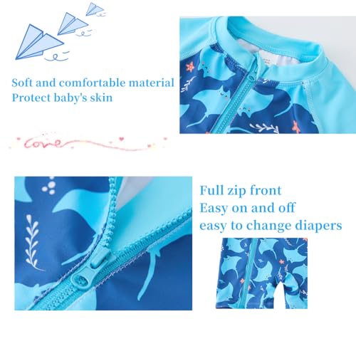 UMELOK Baby Boys Swimsuit Blue Fish 0-3 Months Full Zip UPF 50+ Rashguard Bathing Suit