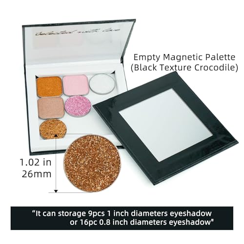 Small Empty Magnetic Makeup Palette with Mirror, Spatula, 20 Metal Stickers, Suitable for Eyeshadow Lipstick Blush Powder Highlighter and Contour (Black, Small)