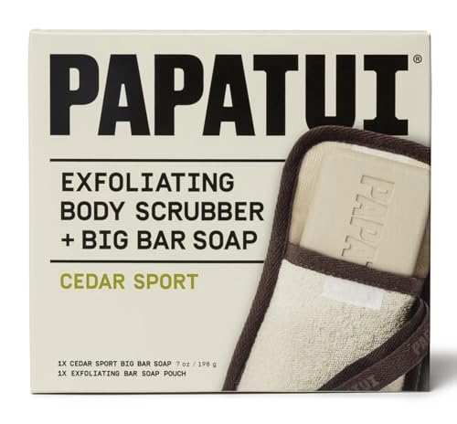 PAPATUI Cedar Sport Body Scrubber & 7 oz Big Bar Soap - Men's Grooming Set