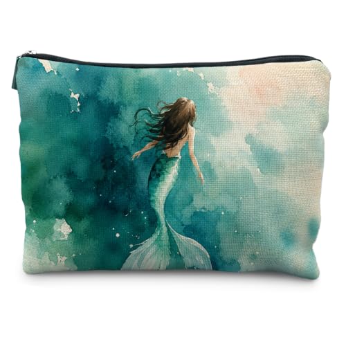 Ocean Beach Teal Mermaid Cosmetic Makeup Bag for Women - Portable & Stylish