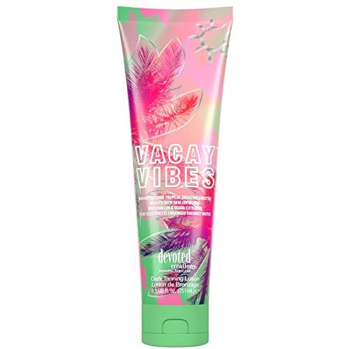 Devoted Creations Vacay Vibes Tanning Lotion - Hydrating Bronzer with Coconut Water & Tropical Extracts, 8.5 oz