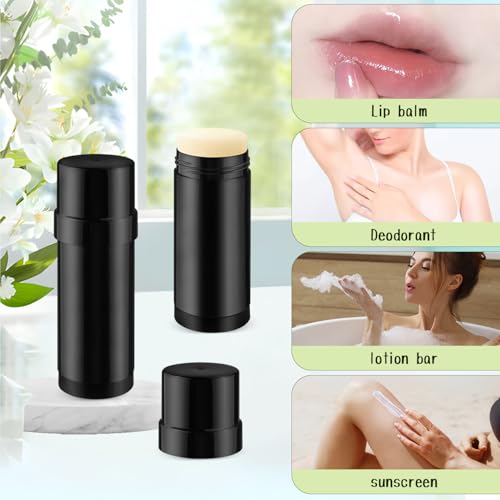15 Pcs 2 oz Black Twist-Up Deodorant Containers - Refillable Lip Balm Tubes